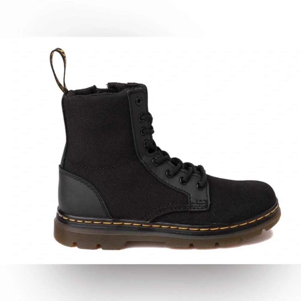 Doc Dr Martens Boots Combs J Combat Lace Up Black Canvas Zip Youth Kids Sz 3